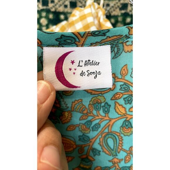 L’Atelier de Sonja Silk Viscose Boho Kimono Duster Jacket Green Gold Floral - Picture 2 of 10